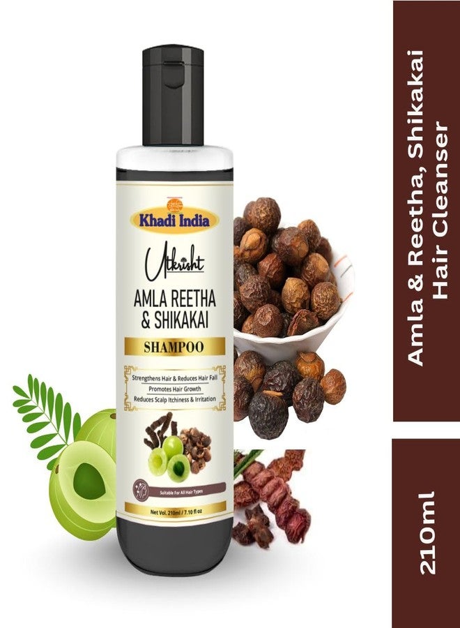Utkrisht Khadi Amla Reetha Shikakai Hair Shampoo | Ayurvedic Herbal Cleanser for Hair Fall, Dandruff & Growth | Natural Shampoo for Men & Women - 210ml - Image 3