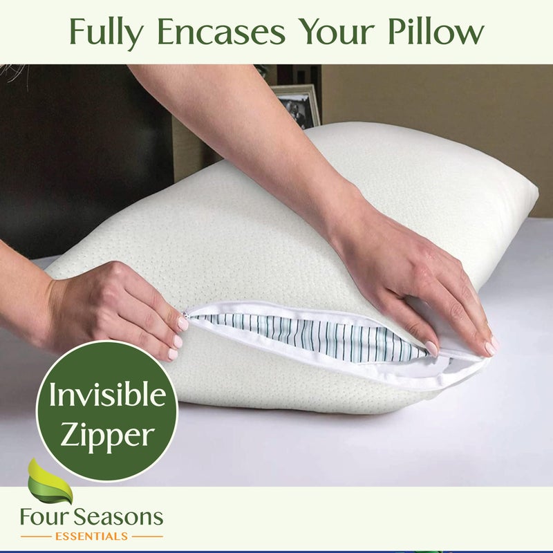 Four Seasons Essentials King Size Waterproof Pillow Protectors (Set of 2) - Natural Viscose derived from Bamboo Pillow Covers - Hypoallergenic Dust Proof Zippered Encasements for 20" x 36" Pillows - Image 4