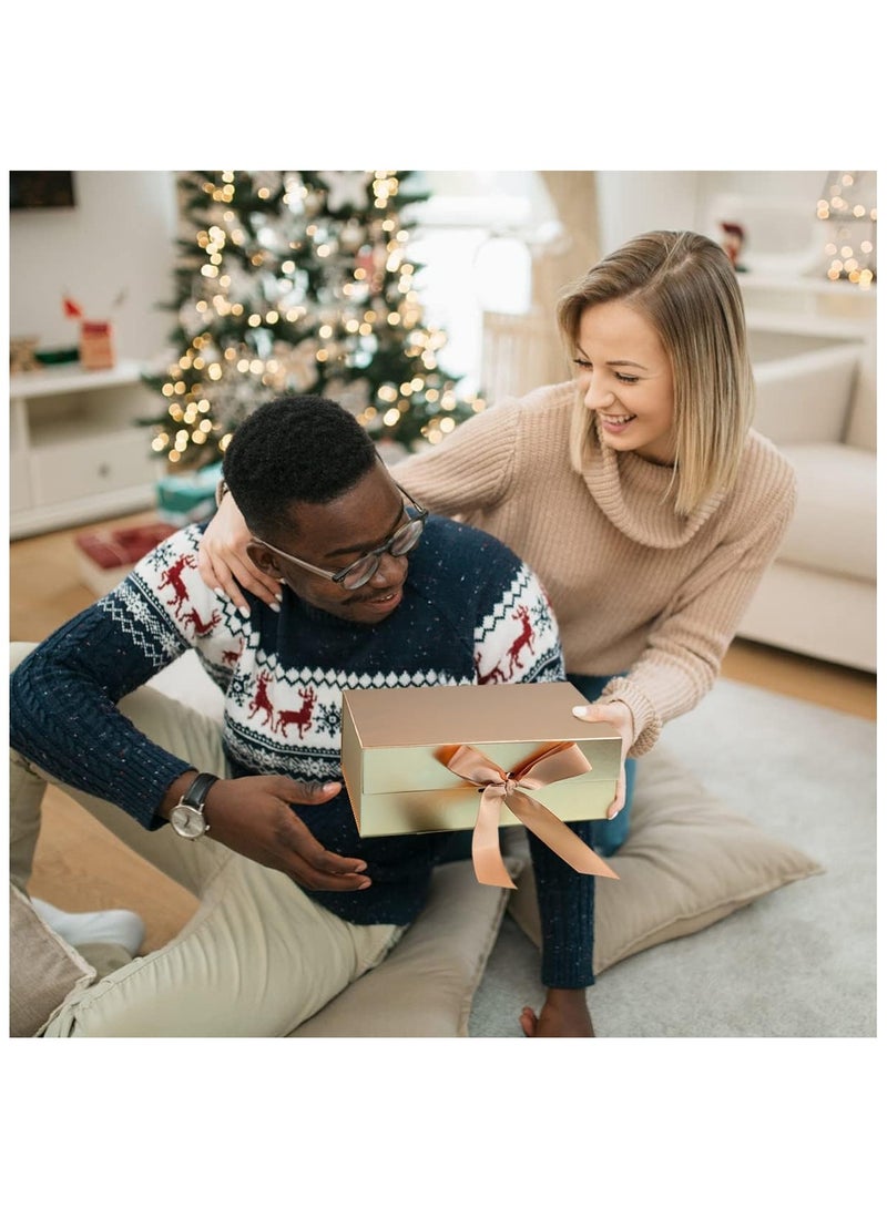 TecV Luxury Magnetic Gift Box, Gold Large Gift Box with Ribbon,Folding Gift Boxes for Presents With Lid, Suitable for Festival, Birthday, Anniversary, etc - Image 3