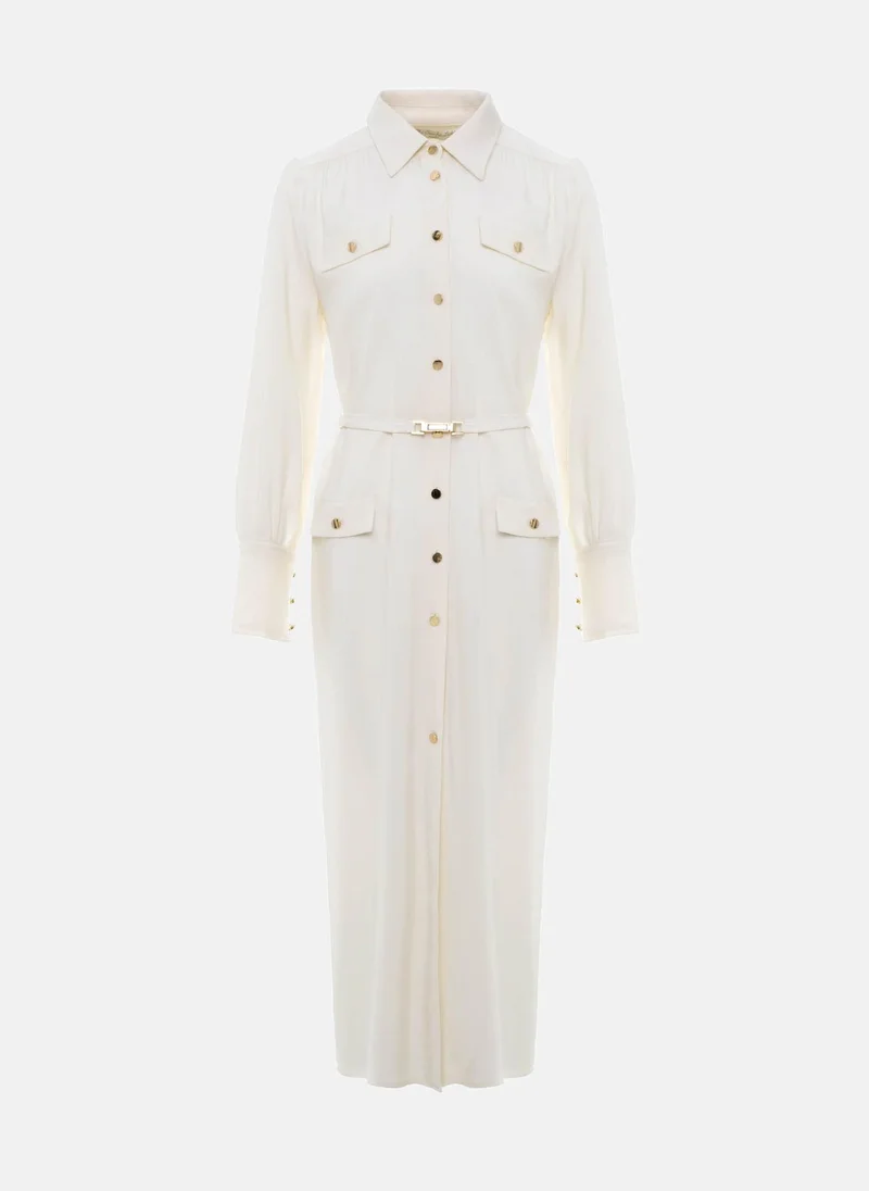 Lichi Lightweight midi dress with golden buttons and matching waistband