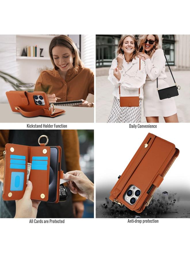 اس-توب جراب هاتف iPhone 13 Pro Crossbody Ring متعدد الوظائف محفظة جلدية - Image 4