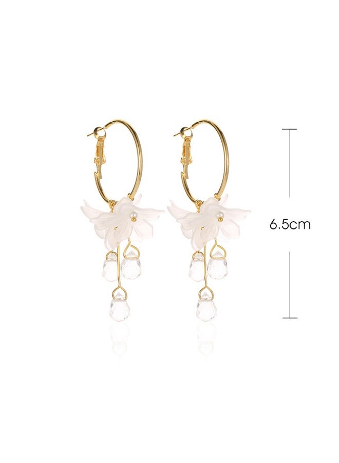 DAEVO Gold Hoop Floral Dangle Earrings Women Frosted White Flower Clear Crystal Drop Bohemian Wedding Daily Gift Jewelry - Image 5