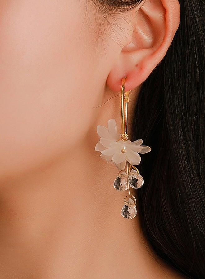 DAEVO Gold Hoop Floral Dangle Earrings Women Frosted White Flower Clear Crystal Drop Bohemian Wedding Daily Gift Jewelry - Image 2