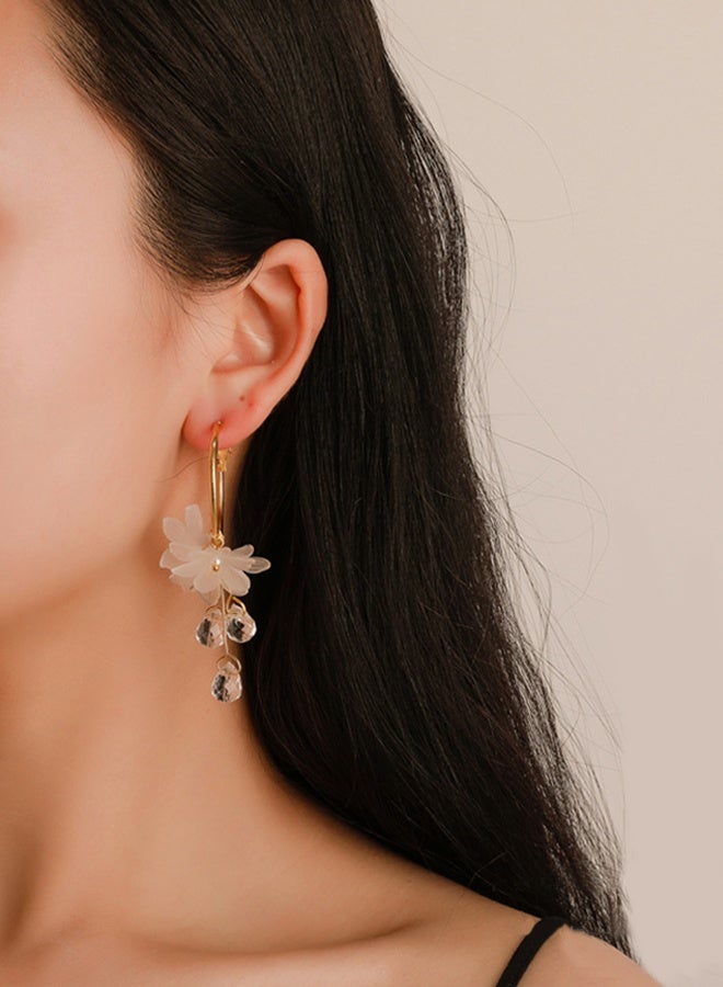 DAEVO Gold Hoop Floral Dangle Earrings Women Frosted White Flower Clear Crystal Drop Bohemian Wedding Daily Gift Jewelry - Image 1