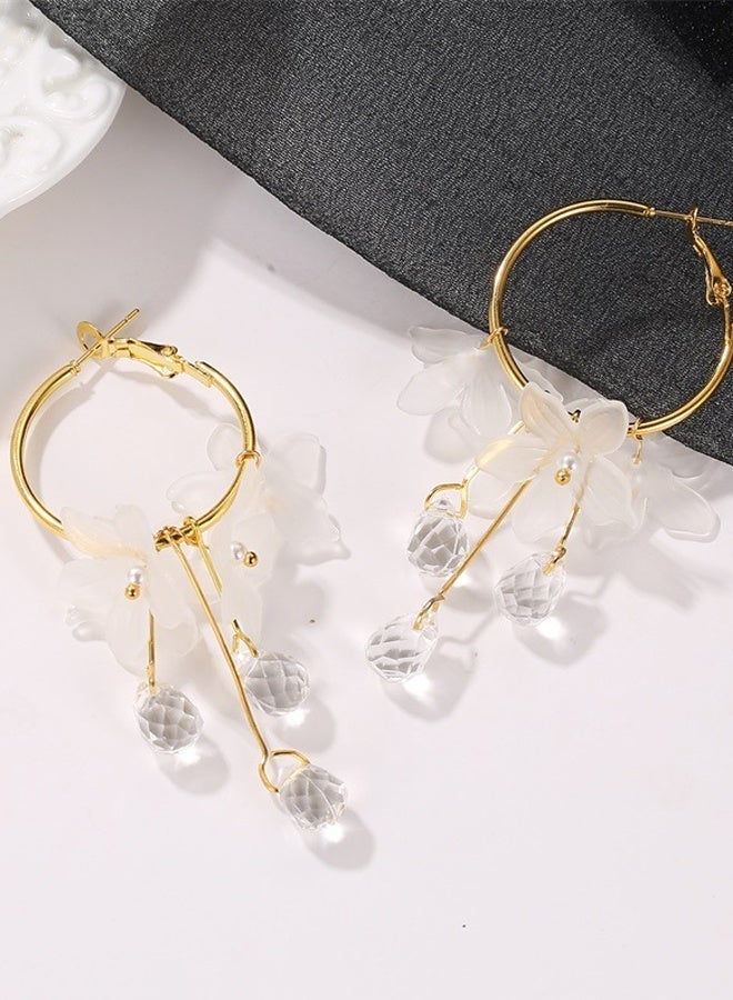 DAEVO Gold Hoop Floral Dangle Earrings Women Frosted White Flower Clear Crystal Drop Bohemian Wedding Daily Gift Jewelry - Image 4