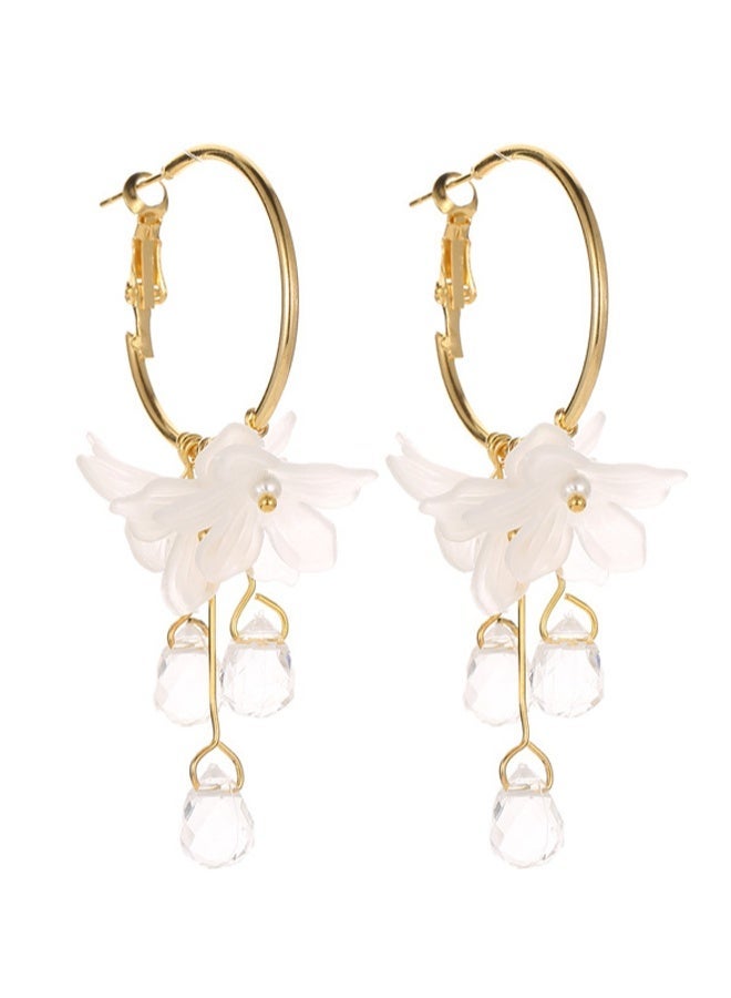 DAEVO Gold Hoop Floral Dangle Earrings Women Frosted White Flower Clear Crystal Drop Bohemian Wedding Daily Gift Jewelry - Image 3