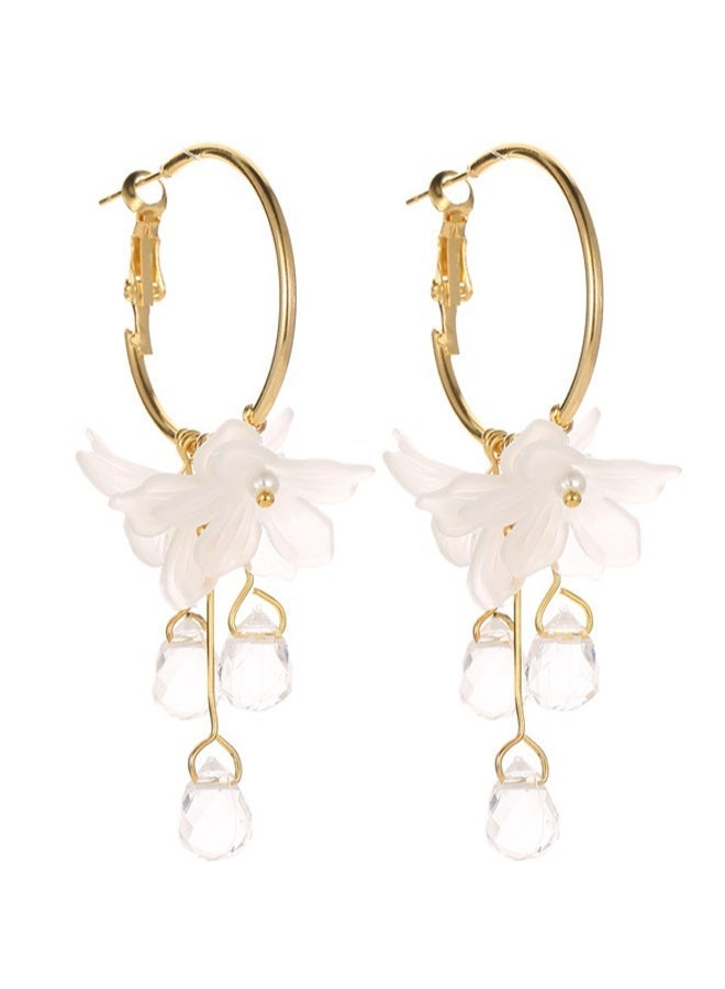 DAEVO Gold Hoop Floral Dangle Earrings Women Frosted White Flower Clear Crystal Drop Bohemian Wedding Daily Gift Jewelry - Image 1