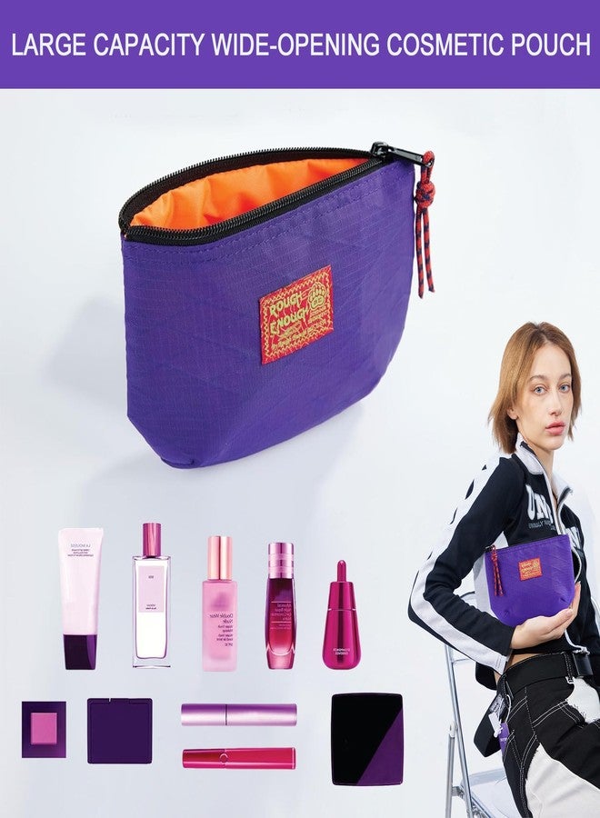 RE ROUGH ENOUGH Rough Enough Small Cosmetic Bag for Purse Travel Makeup Bag for Women Girls with Zipper Toiletry Pouch Case Organizer Essentials Accessories Purple - Image 3