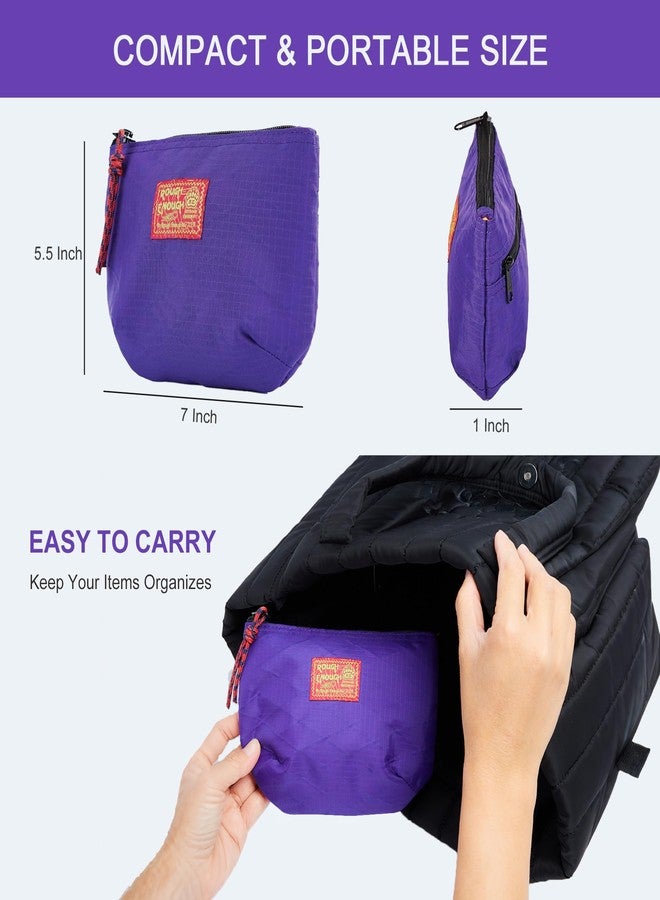 RE ROUGH ENOUGH Rough Enough Small Cosmetic Bag for Purse Travel Makeup Bag for Women Girls with Zipper Toiletry Pouch Case Organizer Essentials Accessories Purple - Image 4