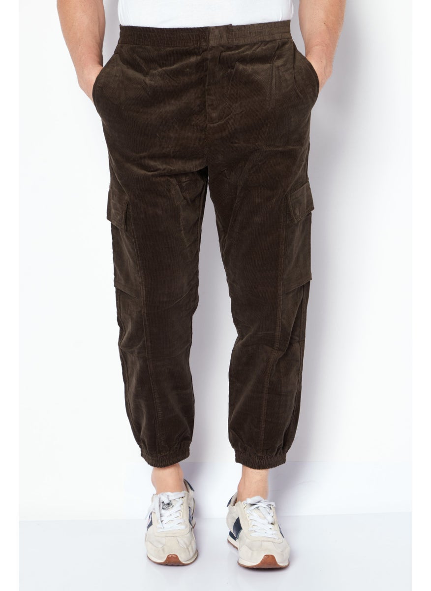 Selected Homme Men Tapered Fit Textured Drawstring Cargo Pants, Khaki Green  - Image 1