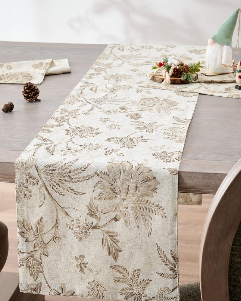 jinchan Linen Table Runner for Kitchen Farmhouse Table Cloth French Country for Party Wedding Birthday Dining Table Indoor Outdoor Decor 13 x 72 Inch 1 Panel Taupe - Image 2