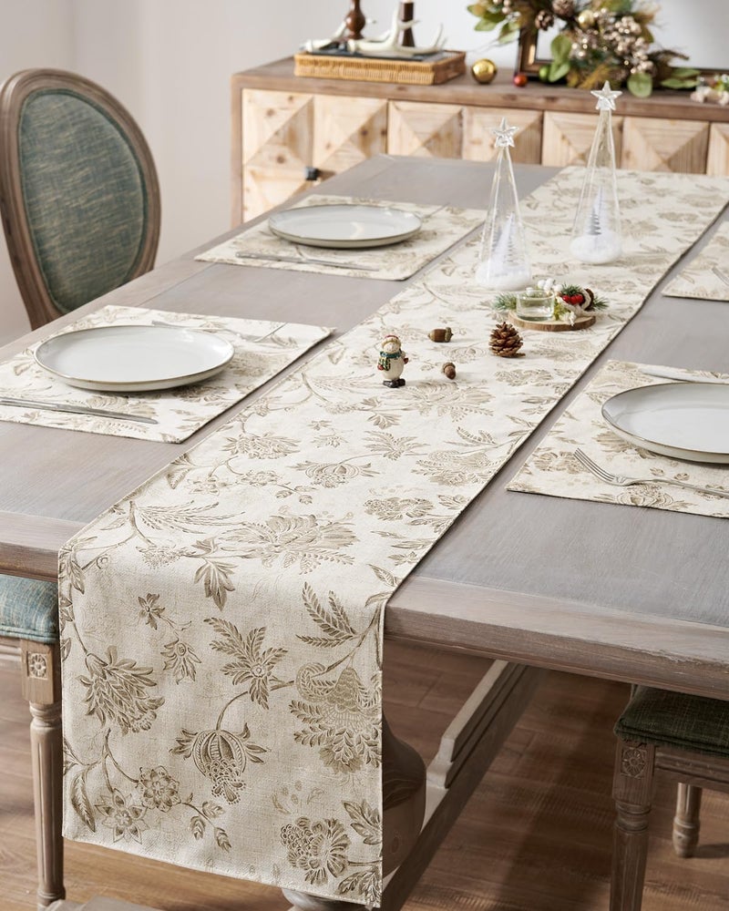 jinchan Linen Table Runner for Kitchen Farmhouse Table Cloth French Country for Party Wedding Birthday Dining Table Indoor Outdoor Decor 13 x 72 Inch 1 Panel Taupe - Image 1
