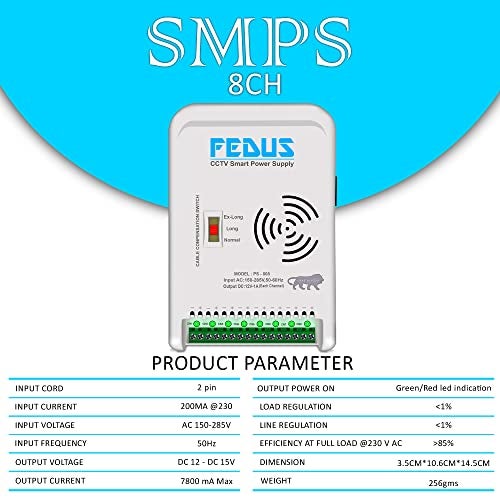 FEDUS 8 Channel SMPS for CCTV, Power Supply Adapter up to CCTV Security Cameras SMPS, Video Surveillance Camera System, Dome, Bullet - Image 4