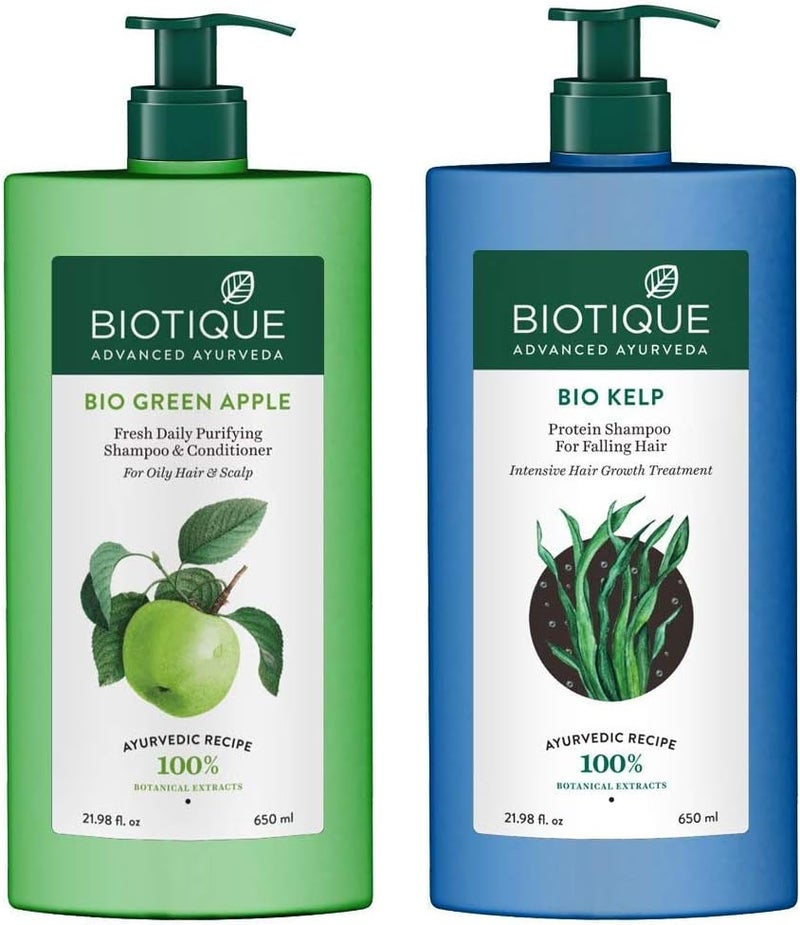 Biotique Kelp + Green Apple Shampoo 650 ml each Men & Women (1300 ml) - Image 2