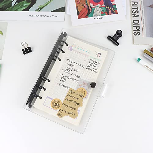 Mogoostry A6 Binder Cover Clear Soft PVC Binders Black Round 6 Ring Snap Button Loose Leaf Folder Refillable Notebook Binder Shell Protector - Image 4
