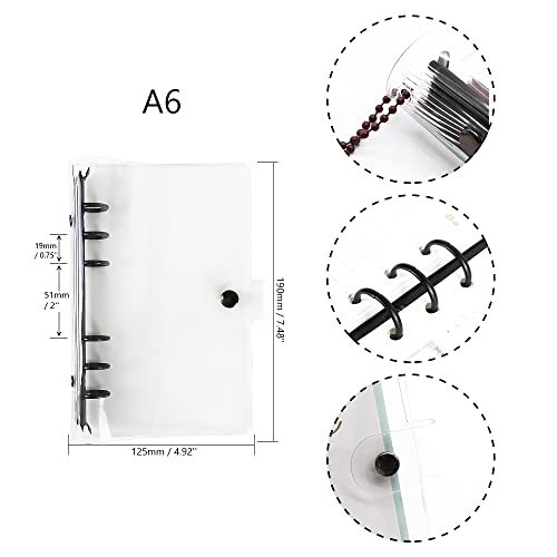 Mogoostry A6 Binder Cover Clear Soft PVC Binders Black Round 6 Ring Snap Button Loose Leaf Folder Refillable Notebook Binder Shell Protector - Image 2