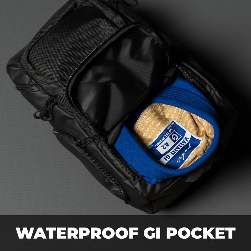 Gold BJJ Jiu Jitsu Backpack - Heavy Duty Gym Bag with Waterproof Gi Pocket (Black) - Image 4