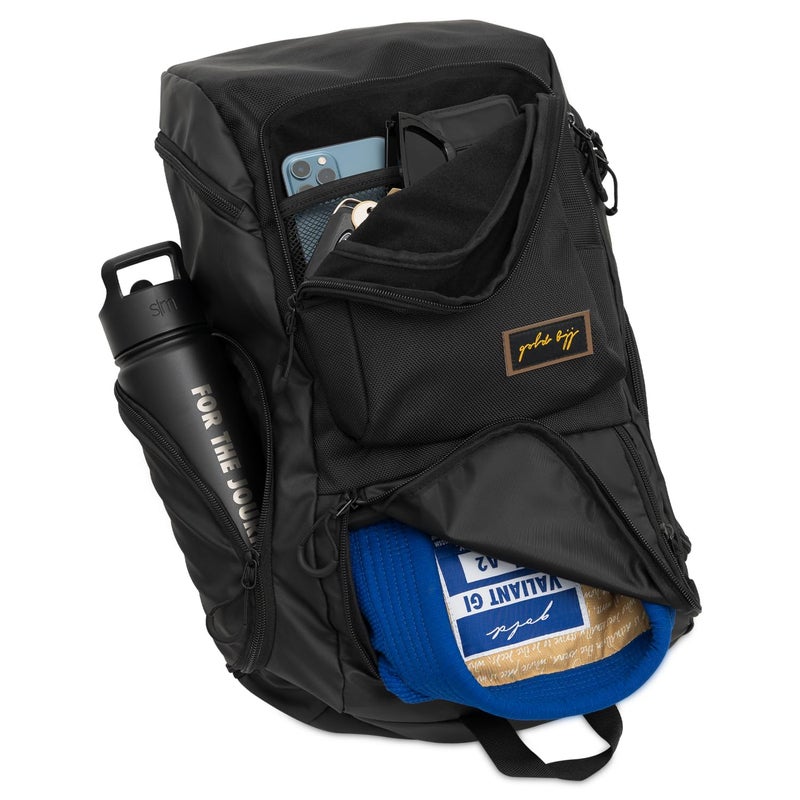 Gold BJJ Jiu Jitsu Backpack - Heavy Duty Gym Bag with Waterproof Gi Pocket (Black) - Image 1