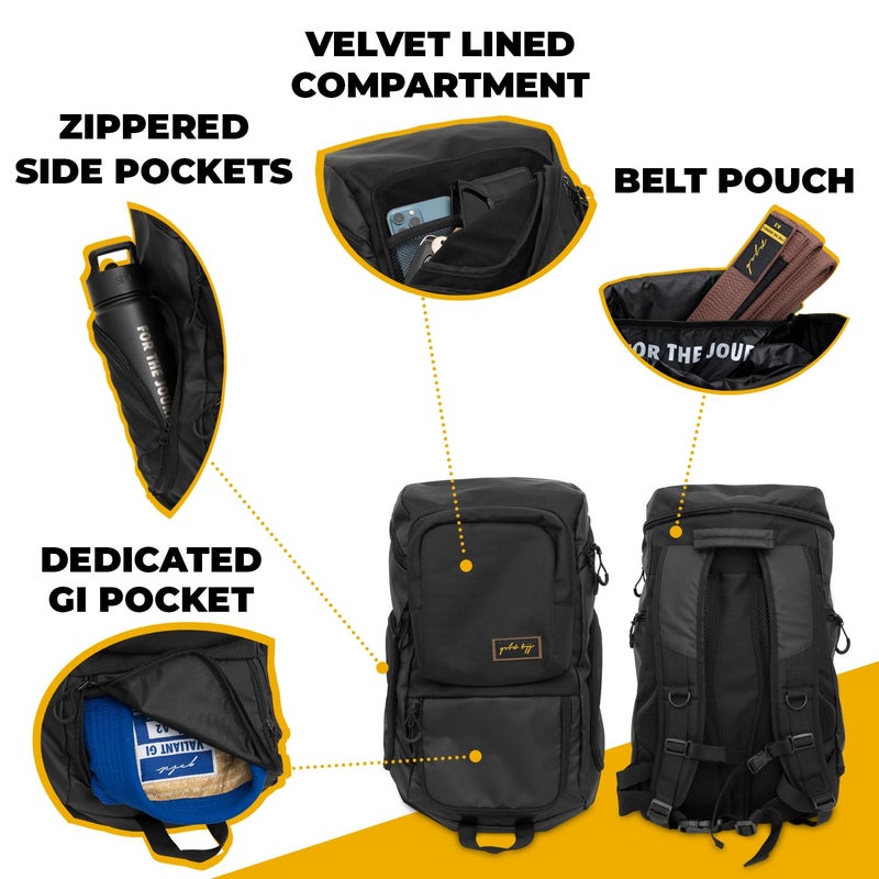 Gold BJJ Jiu Jitsu Backpack - Heavy Duty Gym Bag with Waterproof Gi Pocket (Black) - Image 3