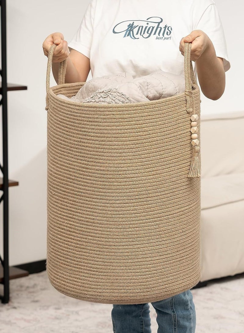 Storage Basket Woven Baskets for Storage Cotton Rope Basket for Toys Clothes Shoes Organizer with Handles Living Room Home Decor Decorative Woven Baskets for Storage (Brown 50 * 40cm) - Image 1