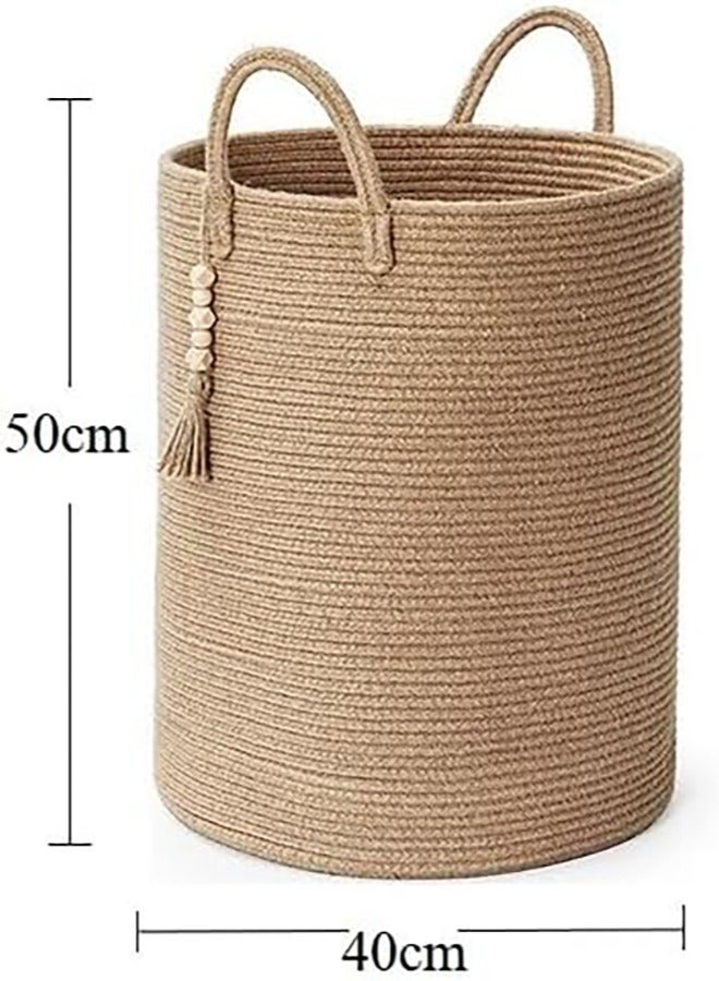 Storage Basket Woven Baskets for Storage Cotton Rope Basket for Toys Clothes Shoes Organizer with Handles Living Room Home Decor Decorative Woven Baskets for Storage (Brown 50 * 40cm) - Image 5