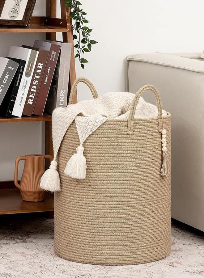 Storage Basket Woven Baskets for Storage Cotton Rope Basket for Toys Clothes Shoes Organizer with Handles Living Room Home Decor Decorative Woven Baskets for Storage (Brown 50 * 40cm) - Image 4