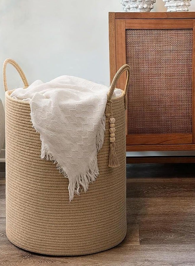 Storage Basket Woven Baskets for Storage Cotton Rope Basket for Toys Clothes Shoes Organizer with Handles Living Room Home Decor Decorative Woven Baskets for Storage (Brown 50 * 40cm) - Image 3