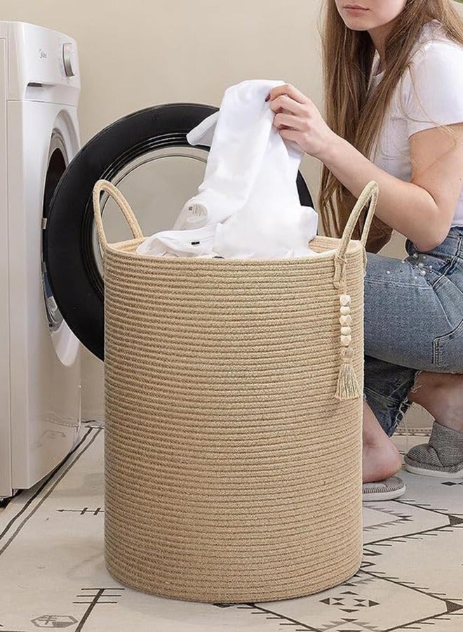 Storage Basket Woven Baskets for Storage Cotton Rope Basket for Toys Clothes Shoes Organizer with Handles Living Room Home Decor Decorative Woven Baskets for Storage (Brown 50 * 40cm)  - Image 3