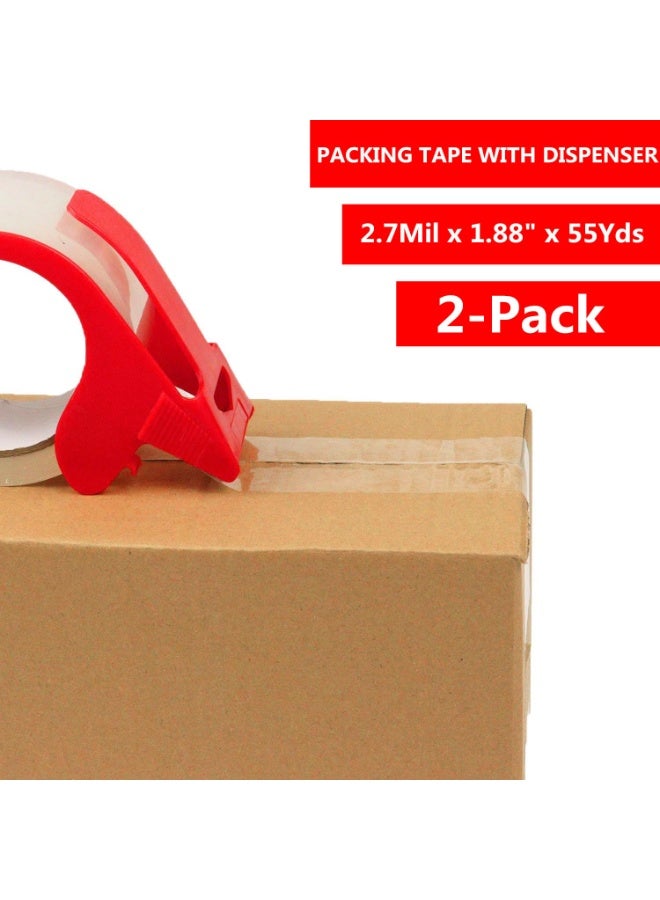 NIIMBOT 2-Pack Clear Packing Tape with Dispenser -2.7mil x 1.88" x 55Y Heavy Duty Packing Tape Transparent Packing Tape for Moving Boxes-Moving Tape Strong Adhesive Packaging Tape - Image 2