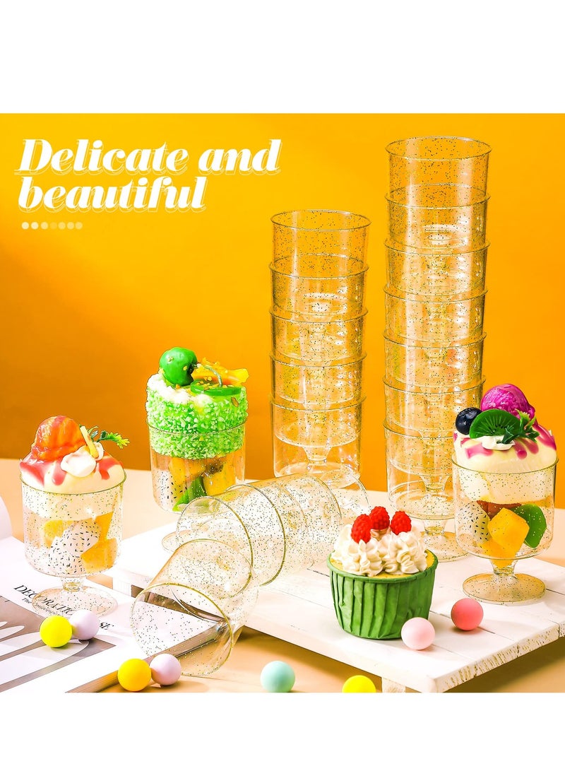 SYOSI 50 Pcs 6 oz Dessert Cups with 50 Pcs Spoon Disposable Gold Glitter Plastic Cups Plastic Goblets Tasting Spoon Goblet Glasses Ice Cream Bowls for Wedding Party  - Image 2