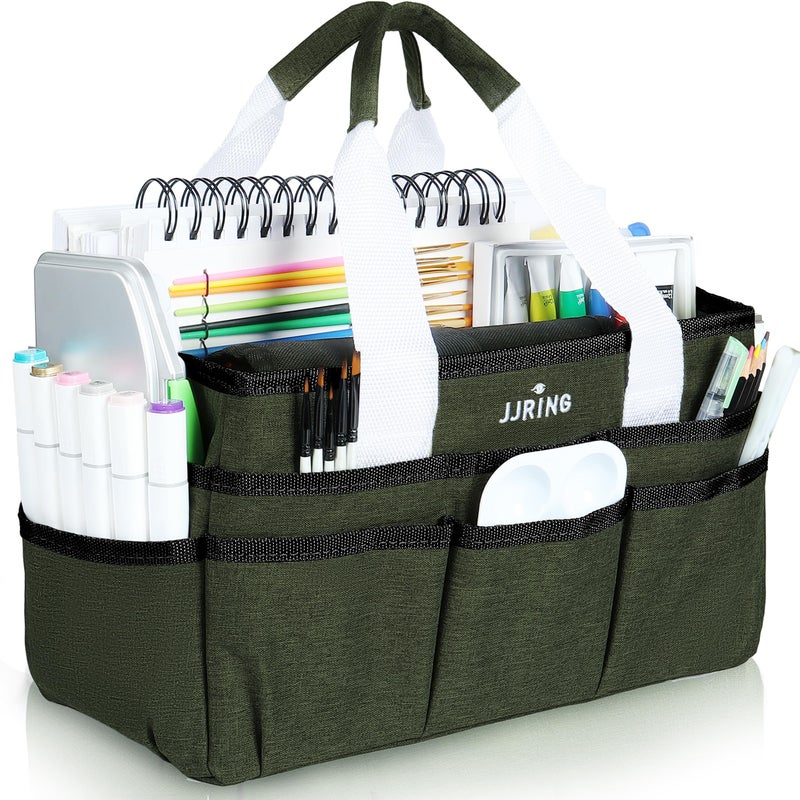 JJRING Craft Organizer Tote Bag, Art Storage Caddy with Multiple Pockets, Sap Green Sewing Bag for Art, Craft, Scrapbooking, Medical, and Office Supplies Storage - Image 1