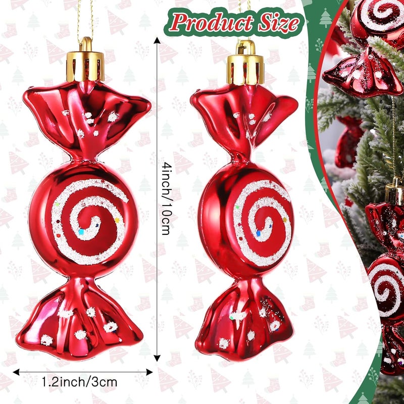 Threan 12 Pieces Red Christmas Candy Ornaments with Glitter for Tree Decoration - Image 4