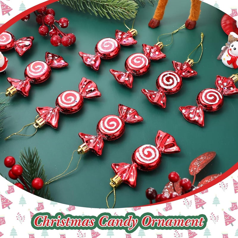 Threan 12 Pieces Red Christmas Candy Ornaments with Glitter for Tree Decoration - Image 2