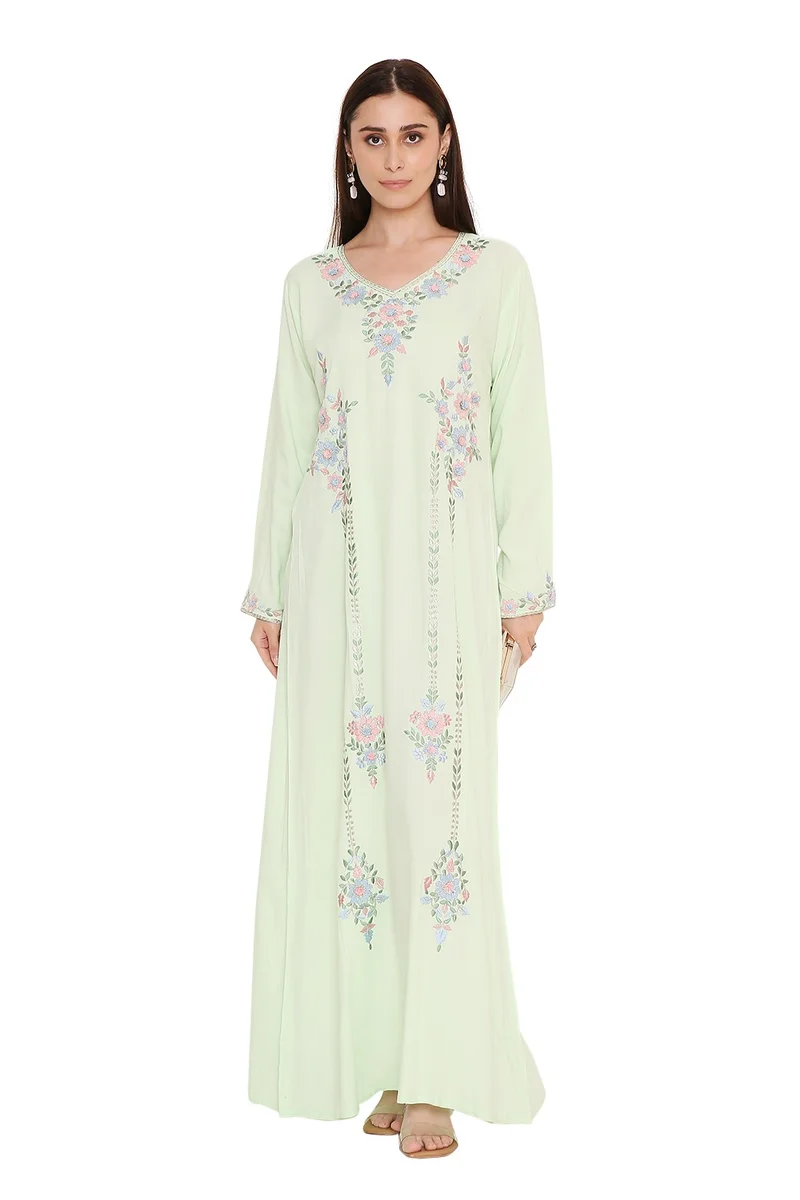 HANA & SARA Unique traditional long arabic kaftan jalabiya dress with flower embroidery design
