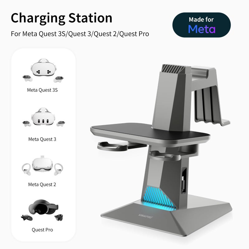 ANNAPRO CD1 Charging Dock for Meta Quest 3S/3, Quest 2, Retractable Charging Cable to Charge VR Headset, RGB Charging Station Accessories Compatible with Elite Strap and Controllers - Image 2