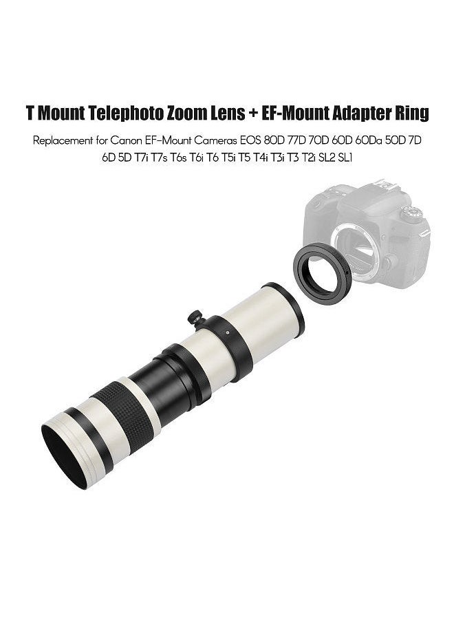 Generic Camera MF Super Telephoto Zoom Lens F/8.3-16 420-800mm T Mount + UV/CPL/FLD Filters Set +2X 420-800mm Teleconverter Lens + T2-EOS Adapter Ring Replacement  - Image 3