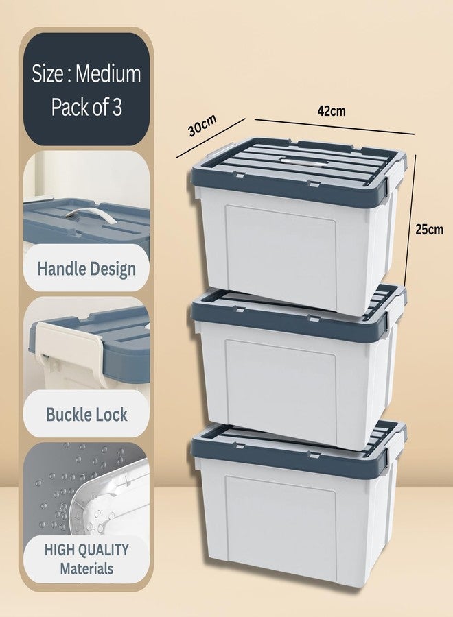 KREPS® Heavy-Duty Stackable Storage Boxes with Lids, Multi-Size Organizer Bins (PP Plastic), for Clothes, Toys, Snacks, Books, Home Storage, Grey-White Color. (Pack of 3, Medium) - Image 2