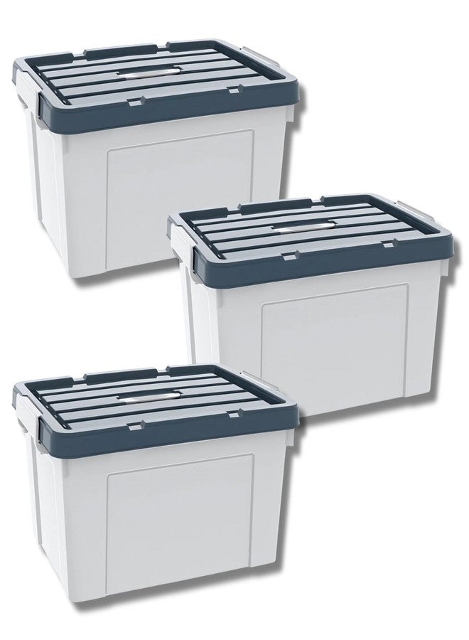 KREPS® Heavy-Duty Stackable Storage Boxes with Lids, Multi-Size Organizer Bins (PP Plastic), for Clothes, Toys, Snacks, Books, Home Storage, Grey-White Color. (Pack of 3, Medium) - Image 1
