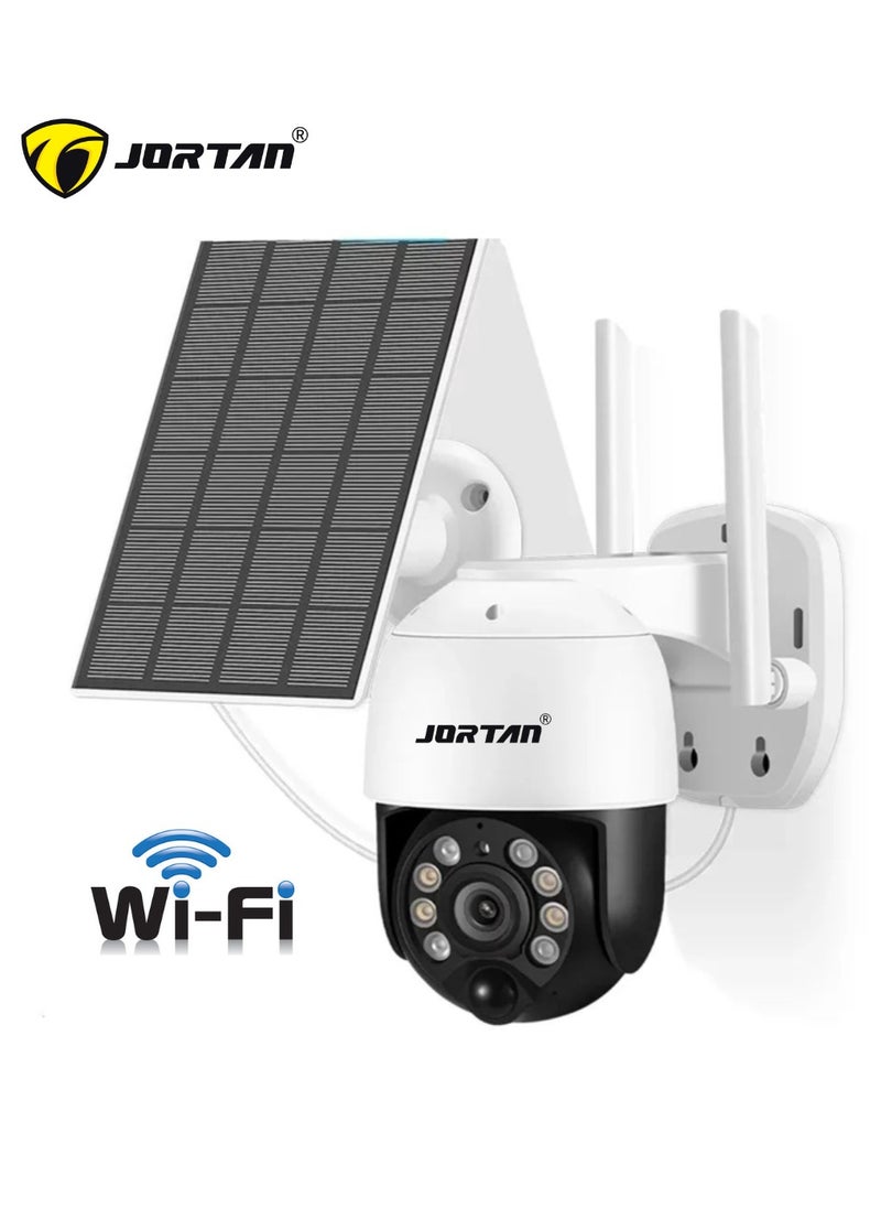 جورتان كاميرا Jotan 8 MP لاسلكية خارجية تعمل بالطاقة الشمسية واي فاي PTZ، رؤية ليلية كاملة الألوان، مقاومة للطقس IP66، إنذار للهاتف المحمول، كشف الحركة، صوت ثنائي الاتجاه، بطارية ليثيوم عالية السعة، تسجيل 24/7 