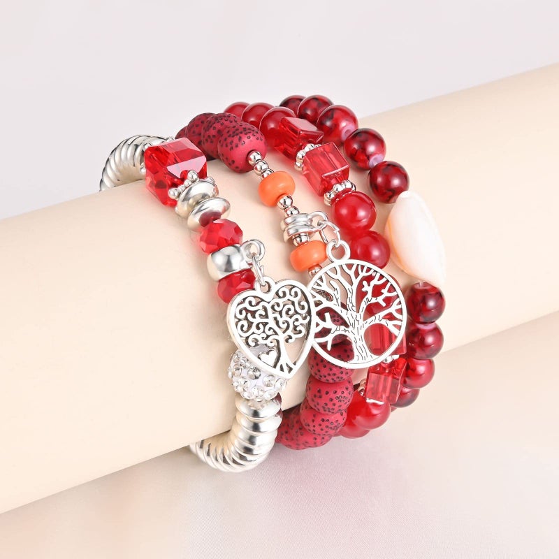 VONRU Bohemian Bracelet Sets for Women - 6 Sets Stackable Stretch Bracelets Multi-color Boho Jewelry for Women Hippie Bracelets Dainty Jewelry (Tree of Life Bead Bracelets) - Image 3