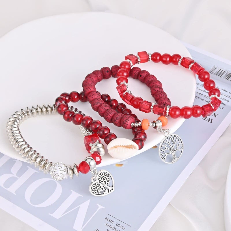 VONRU Bohemian Bracelet Sets for Women - 6 Sets Stackable Stretch Bracelets Multi-color Boho Jewelry for Women Hippie Bracelets Dainty Jewelry (Tree of Life Bead Bracelets) - Image 4