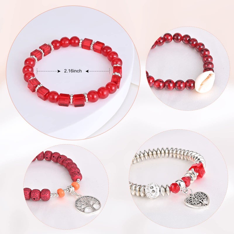 VONRU Bohemian Bracelet Sets for Women - 6 Sets Stackable Stretch Bracelets Multi-color Boho Jewelry for Women Hippie Bracelets Dainty Jewelry (Tree of Life Bead Bracelets) - Image 2