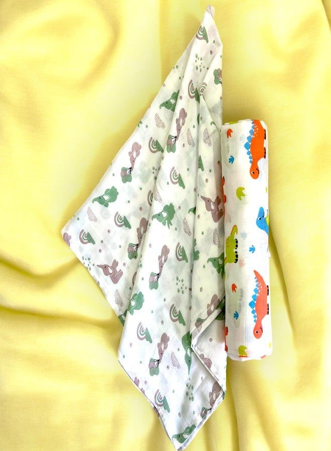 TEETAR Muslin Cotton Baby Swaddle Wraps - Pack of 2, Large 100x100 cm | Soft, Breathable & Lightweight Swaddle Blankets for Newborns | Multi-Use Baby Wraps, Elephant & Dinosaur Print - Image 3