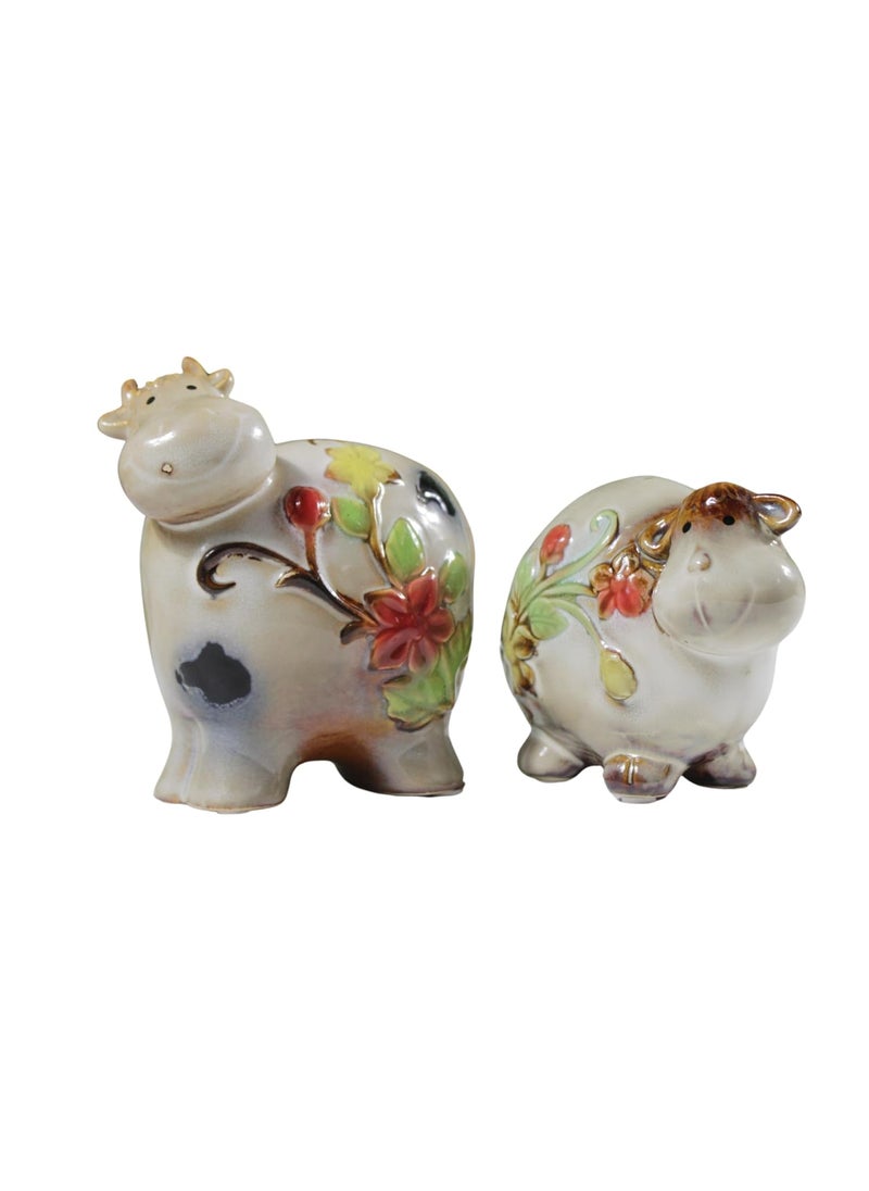 Wonderland Wonderland (Set of 2 Vintage Decorative Items for Home - Brawny and Charming Ceramic Cow & Bull Showpiece Decoration Items for Home Garden, Living Room, Home Décor  - Image 2