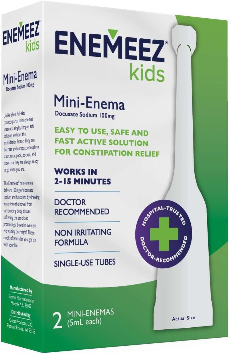 Enemeez Kids Enema MiniEnemas for Ages 212 Docusate Sodium Stool Softener FastActing Constipation Relief Promotes Bowel Movement in 215 Minutes 2ct 3 Pack 6 Total SingleUse 5ml Tubes - Image 2