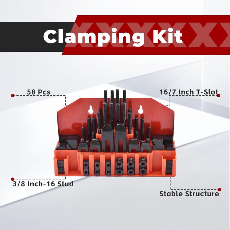 findmall 58 Pcs Pro-Series 7/16" T-Slot 3/8"-16 Stud Clamping Kit Hardened Hold Down Clamping Kit Fit for Bridgeport Mill - Image 4