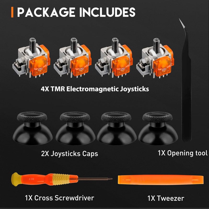 inRobert 4 Pack TMR Electromagnetic Joystick, Anti-Drift Sticks Repair Kit for PlayStation 5 Controller, TMR Joysticks Replacement Accessories Includes Thumbstick Caps(Yellow) - Image 5