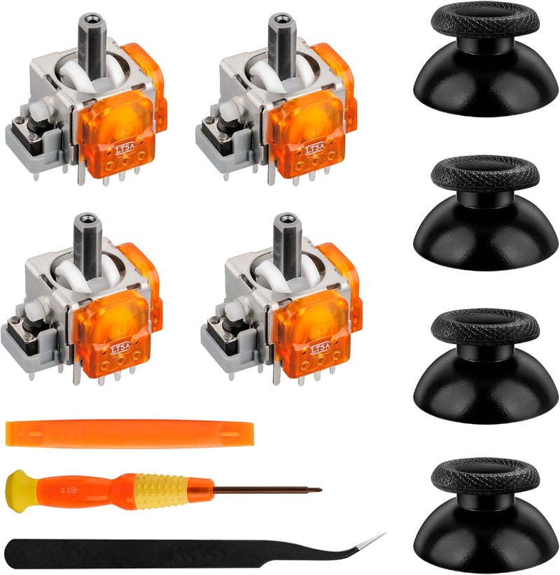 inRobert 4 Pack TMR Electromagnetic Joystick, Anti-Drift Sticks Repair Kit for PlayStation 5 Controller, TMR Joysticks Replacement Accessories Includes Thumbstick Caps(Yellow) - Image 1