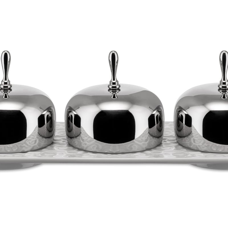 ALESSI Alessi ""Dressed"" Three-Section Jam Tray in Porcelain With Lids in 18/10 Stainless Steel Mirror Polished  White  - Image 2