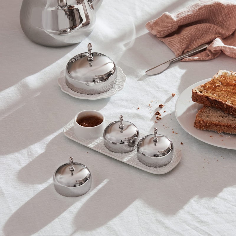 ALESSI Alessi ""Dressed"" Three-Section Jam Tray in Porcelain With Lids in 18/10 Stainless Steel Mirror Polished  White  - Image 4